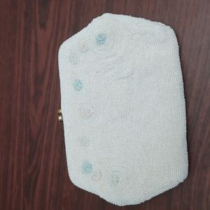 Vintage white seed bead beaded wedding clutch bride bag